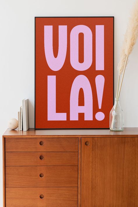 The bright red and pink colors work equally well in a colorfully themed room, or in a neutral space, adding focus, pop and flare! French Boho, French Quote, Red Dining Room, Retro Bedrooms, Boho Twists, House Makeover, French Word, Red Wall Art, Wall Art Retro