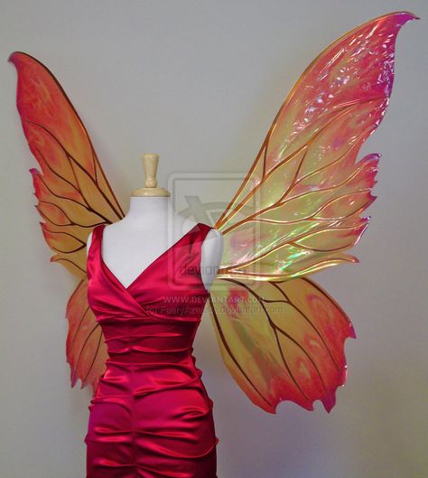 Iridescent Fairy Wings, Fire Wings, Iridescent Fairy, Diy Fairy Wings, Fire Fairy, Fairy Halloween Costumes, Ooak Fairy, Fairy Outfit, Blue Morpho Butterfly