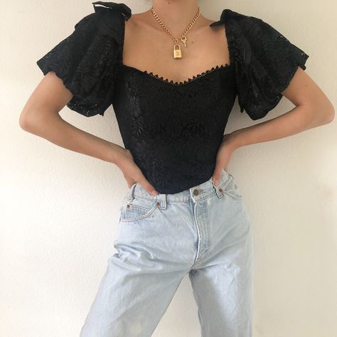 Lace Up Blouse, Puffy Sleeve Top, Spring Fashion Casual, Vintage Corset, Kinds Of Clothes, Neck Lace, Corset Top, Aesthetic Fashion, Square Neck