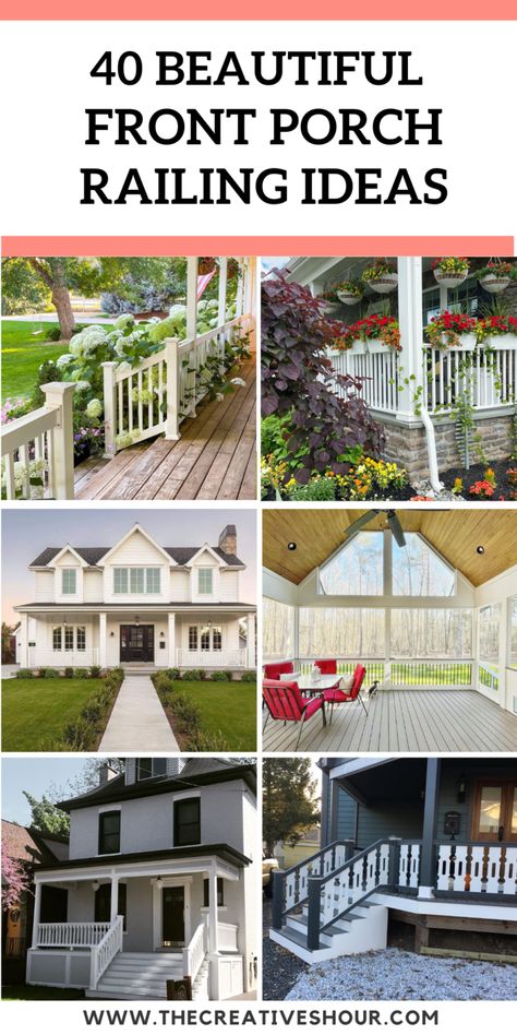 40 Gorgeous Front Porch Railing For A Beautiful Entrance Bungalow Porch Railing, Front Porch Steps Ideas Entrance Farmhouse, Front Porch Spindles Railing Ideas, Front Porch Ideas Railing, Porches Without Railings, Rails For Front Porch, Front Porch Banisters And Railings, Front Porch Handrail Ideas, Front Porch Railing Designs