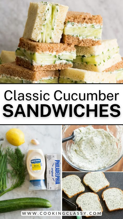 Classic Cucumber Sandwiches! Light, refreshing, and unbelievably easy to make, they’re a staple finger food for afternoon tea, baby showers, bridal showers, picnics, and every occasion in between! Cucumber Tea Sandwiches Recipes, Tea Party Sandwiches Recipes, Party Sandwiches Recipes, Cucumber Sandwiches Recipes, Cucumber Tea, Cucumber Tea Sandwiches, Picnic Sandwiches, Tea Party Sandwiches, Tea Sandwiches Recipes