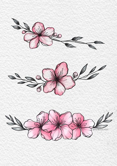 Stomach Floral Tattoos Women, Anime Flower Sketch, Small Flower Sketch, Cherry Flower Drawing, Blank Cards Design, Cherry Blossom Flower Drawing, Aesthetic Flower Sketch, Small Cherry Blossom Tattoo, Cherry Blossom Drawing