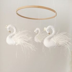 Swan Mobile, Swan Nursery Decor, Swan Nursery, Stars Baby Mobile, Cot Toys, Baby Mobile Felt, Princess Nursery