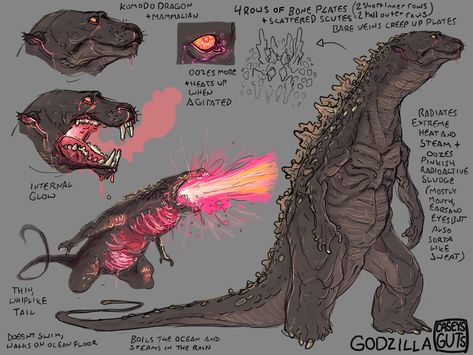 Mecha Godzilla Concept Art, Mushroom Cloud Godzilla, Godzilla Fan Design, Godzilla Redesign, Pink Godzilla, Godzilla Oc, Godzilla Concept Art, Godzilla Design, Tiamat Dragon