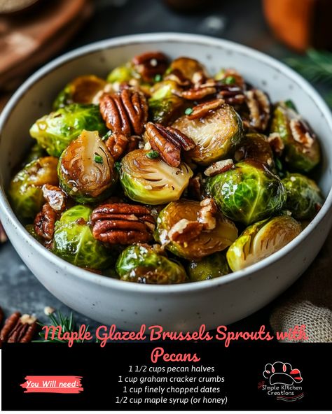 Indulge in the perfect combination of sweet and savory with these Maple Glazed Brussels Sprouts topped with crunchy pecans. A delicious and healthy side dish that will have everyone asking for seconds! 🍁🌿 #mapleglazedbrusselssprouts #pecans #healthyrecipes #sidedish #deliciousflavors Maple Pecan Brussel Sprouts, Pecan Brussel Sprouts, Crunchy Brussel Sprouts, Maple Glazed Brussel Sprouts, Brussels Sprouts With Pecans, Glazed Brussel Sprouts, Sausage Stuffed Acorn Squash, Brussel Sprouts Recipes Easy, Brussel Sprouts Recipes