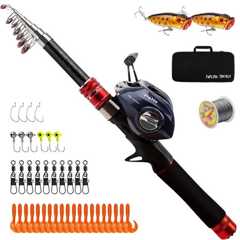 PRICES MAY VARY. 【Full Fishing combo including for fishing】Telescopic fishing rod and reel combo: 1 Fishing Rod + 1 Fishing Reel +PE Fishing Line + Various Fishing Lures + Fishing Hooks + Fishing Accessories + 1 Carrier Bag. 【Telescopic Fishing Rod】 Collapsible fishing pole maximum length 7FT and ultra-compact around 1.35FT , lightweight rod for easy carry and store, so you can enjoy fishing without any burden. This fishing pole made by high-density carbon fiber material, strong and durable. Met Bait Caster, Travel Fishing Rod, Fishing Gifts For Men, Telescopic Fishing Rod, Fishing Rods And Reels, Fishing Hooks, Freshwater Fishing, Fishing Pole, Rod And Reel