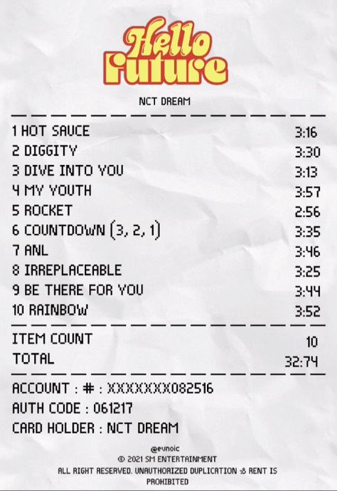 Nct Album Receipt, Nct Dream Receipt, Nct Receipt, Kpop Album Receipts, Kpop Receipt, Album Receipts, Album Receipt, Random Prints, Music Tickets