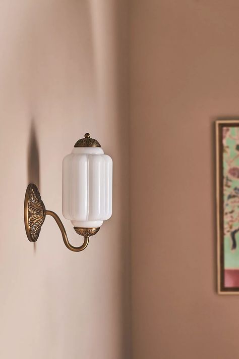 Eloise Glass Sconce | AnthroLiving Rustic Farmhouse Entryway, Hallway Lights, Hallway Sconces, Hallway Wall Lights, Wall Lights Living Room, Glass Light Fixture, Cordless Table Lamps, Hallway Wall, Wall Lamps Bedroom