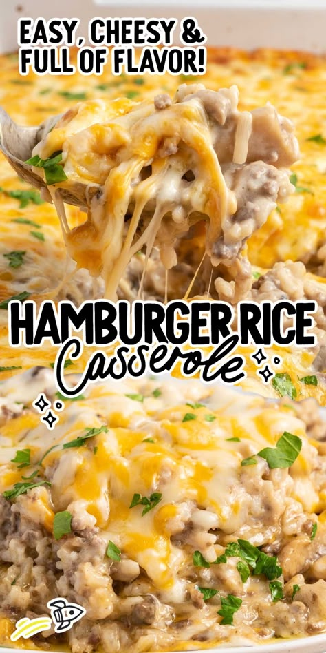 Hamburger And Rice Recipes, Hamburger Rice Casserole, Hamburger Rice, Hotdish Recipes, Hamburger Dishes, Ground Beef Rice, Ground Beef Casserole Recipes, Rice Casserole Recipes, Hamburger Casserole