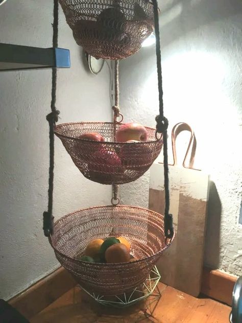 Wire Basket Ideas, Wire Macrame, Hanging Baskets Kitchen, Ideas For Small Kitchens, Hanging Fruit Basket, Hanging Wire Basket, Wire Fruit Basket, Hanging Fruit Baskets, Small Kitchen Organization