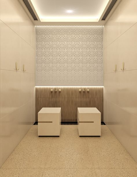 Modern Islamic Interior, Ablution Islam, Mosque Design Islamic Architecture, Islamic Interior Design, Muslim Prayer Room Ideas, Lighting Architecture, Islamic Mosque, Prayer Room Ideas, Mosque Design