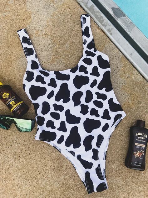 Cow Print Bathing Suit, Cow Print Pattern, Black And White Cow Print, White Cow Print, Black And White Cow, Moo Moo, Cute Sun, White Cow, Cute Bathing Suits