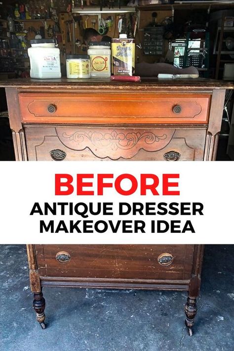 Looking for furniture makeovers inspiration? check out this old wood scratched dresser before and after transformation to see how a little white paint can go a long way in updating this tall dresser on a budget. #diy #dresser #makeover Tall Dresser Makeover, Refinished Bedroom Furniture, Antique Dresser Makeover, Antique Diy, Steam Bending Wood, Before And After Transformation, Scratched Wood, Diy Dresser Makeover, Diy Accent Wall