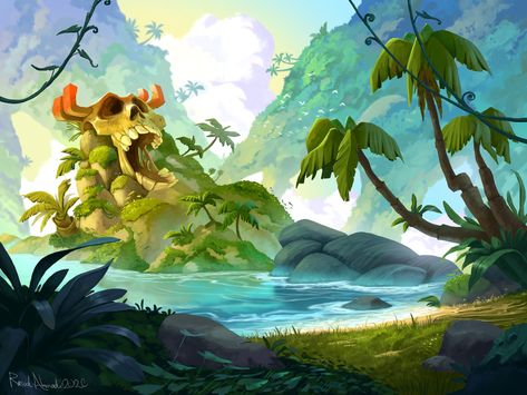 Cartoon Island, Pirate Illustration, Pirate Island, 6th Grade Art, Island Theme, Skull Island, Forest Illustration, Book Illustration Art, Island Art