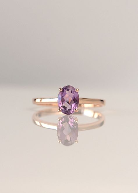 Amethyst Ring Designs, Single Stone Ring Design, Single Stone Rings Gold, Rose Gold And Purple, Amethyst Jewelry Ring, Purple Engagement Rings, Ruby Ring Designs, Large Moonstone Ring, Purple Stone Ring