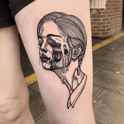 Melting face tattoo - blackwork - dot work - fine line tattoo Melting Face, Creative Tattoo, B Tattoo, Top Tattoos, Face Tattoo, Tattoo Machine, Angel Tattoo Men, Life Tattoos, Big Tattoo