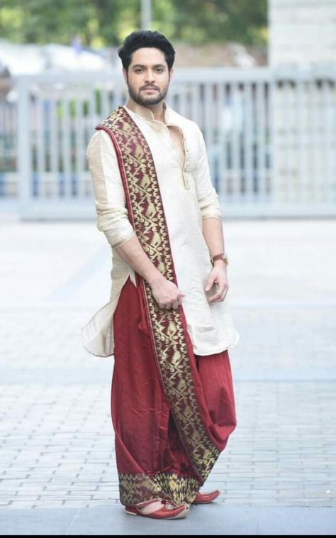 Bengali Groom Outfit Dhoti Panjabi, Bengali Groom Outfit, Bengali Groom Outfit Wedding, Panjabi Design For Men, Vikram Chatterjee, Bengali Groom, Poila Baisakh, Traditional Indian Mens Clothing, Marriage Outfit