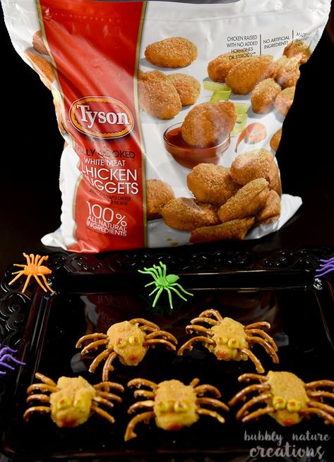 Spooky Nuggets, Halloween Nuggets, Halloween Chicken Nuggets, Tyson Chicken, Easy Halloween Party Food, Family Dinner Night, Chicken Tenderloin, Halloween Dishes, Halloween Party Treats