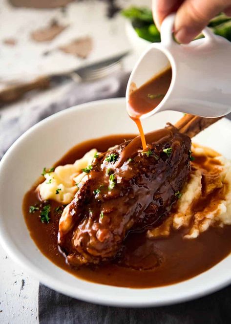 Meat Sauce Crockpot, Slow Cooked Lamb Shanks, Lamb Shank Recipe, Braised Lamb Shanks, Lamb Shank, Braised Lamb, Slow Cooked Lamb, Lamb Dishes, Recipetin Eats