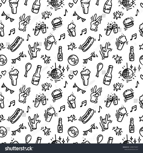 Hand drawn doodle seamless pattern, marker outlines, for bar, banner, menu, beer or music festival, young people #Ad , #Sponsored, #banner#bar#outlines#music Beer Doodle, Bar Banner, Ad Banner, Vector Food, Beer Company, Food Patterns, Logo Collection, Business Logo, Doodle Art