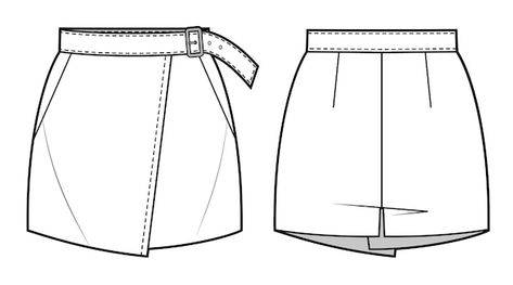 Shorts Technical Drawing, Shorts Illustration, Technical Sketch, Short Wrap Skirt, Fashion Vector, Flat Sketches, Women Shorts, About Women, Shorts Pants