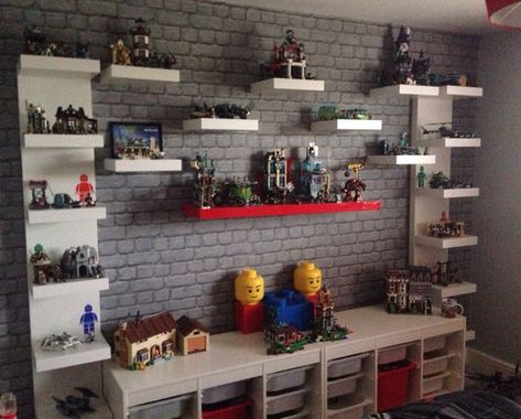 5. A Lego creation station Built Lego Storage Ideas Display, How To Store Built Lego Sets, Built Lego Storage Ideas, How To Display Lego Sets, Lego Set Display Ideas, Lego Themed Bedroom, Lego Displays, Lego Shelves, Lego Room Ideas