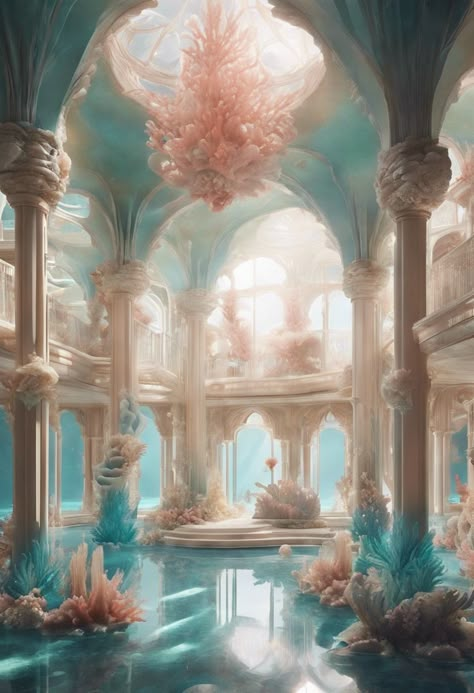 Underwater Palace, Magic Places Fantasy Dreams, Underwater House, Unicorns And Mermaids, Castles Interior, Mermaid Pictures, Magical Life, Throne Room, Vintage Mermaid