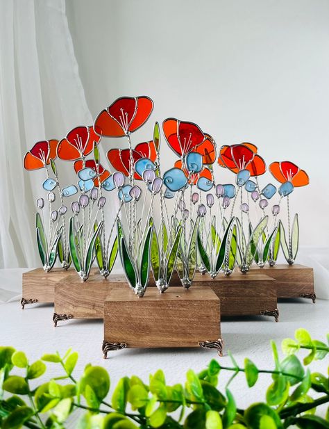 Garden Party Design, Glass Cellar, Stained Glass And Wood, Fennville Michigan, Poppies Garden, Stained Glass Wood, Glass Art Projects, Stained Glass Ornaments, Cellar Door