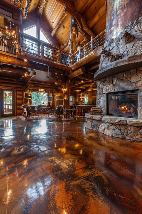 Log Home Interiors Rustic, Rustic Mansion, Log Cabin Mansions, Dream House Ideas Kitchens, Modern Log Cabins, Luxury Log Cabins, Lodge Ideas, Log Cabin Living, Log Cabin Interior