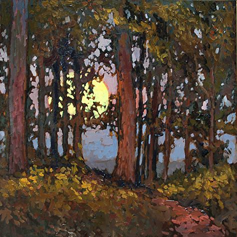 Deep Woods Moonrise by Jan Schmuckal Jan Schmuckal, Early Night, Impressionist Artists, Deep Woods, Paintings I Love, Night Shift, Art Appreciation, Tree Art, Tree Painting