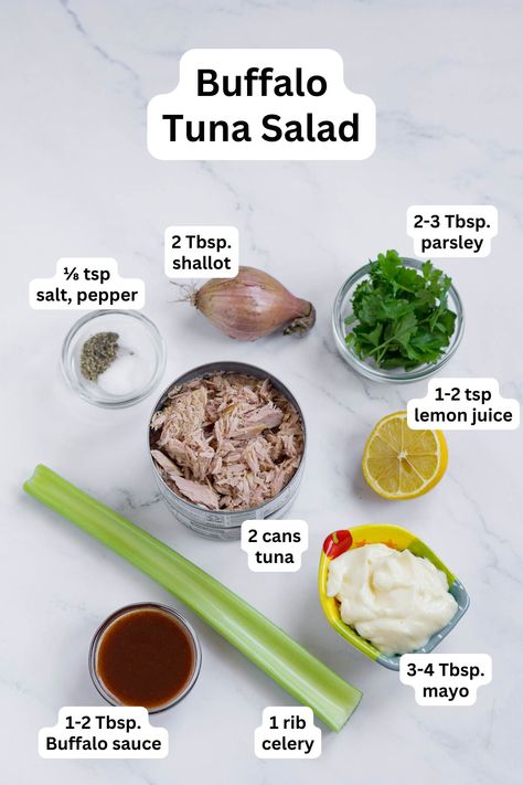 If you love Buffalo sauce, you'll love this easy, just-spicy-enough Buffalo Tuna Salad. The tuna salad is a great high-protein snack, and it's gluten-free. Serve in a sandwich, lettuce wraps, or with crackers. This spicy tuna salad is a great no-cook lunch or healthy snack. Be sure to SAVE and PIN this easy canned tuna recipe! Japanese Tuna Salad, Buffalo Tuna Salad, Can Tuna Recipes Healthy, Canned Tuna Recipe, Buffalo Chicken Cheese Dip, Buffalo Tuna, Chicken Cheese Dip, Easy Tuna Recipes, Healthy Tuna Recipes