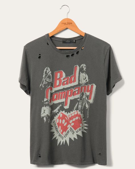 Bad Company Straight Shooter Tour Vintage Destroy Tee | Junk Food Clothing Vintage Rock Tees, Rocker Tee, Vintage Band T Shirts, Bad Company, Band Tee Shirts, Vintage Band Tees, Food Clothes, Distressed Tee, Music Collection