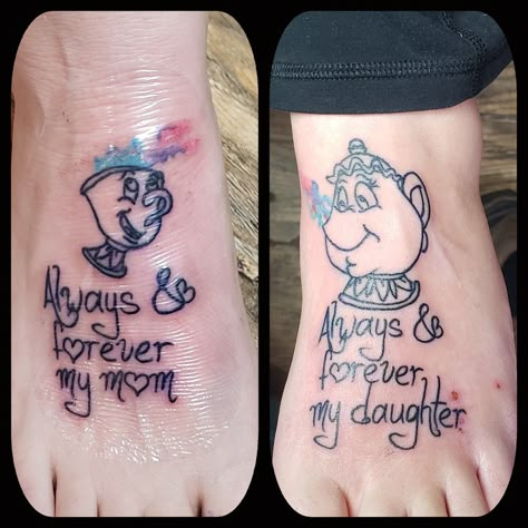 Mrs Pots And Chip Tattoo Mother Daughter, Mrs Potts And Chip Tattoo Mother Daughter, Disney Tattoos For Best Friends, Disney Tattoos With Meaning, Disney Mom And Daughter Tattoos, Disney Matching Tattoos Friends, Disney Mother Daughter Tattoos, Mother Daughter Disney Tattoos, Mother Daughter Tattoos Disney