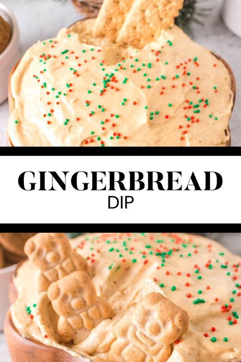 Two image collage of Gingerbread Dip. First image shows the dip with an animal cracker in it. Second image shows the dip with multiple animal crackers in it. Gingerbread Dip Recipe, Christmas Cookie Dip, Gingerbread Dip, Cookie Dip, Christmas Finger Foods, Dessert Dip Recipes, Christmas Dip, Simply Stacie, Christmas Sweet Treats