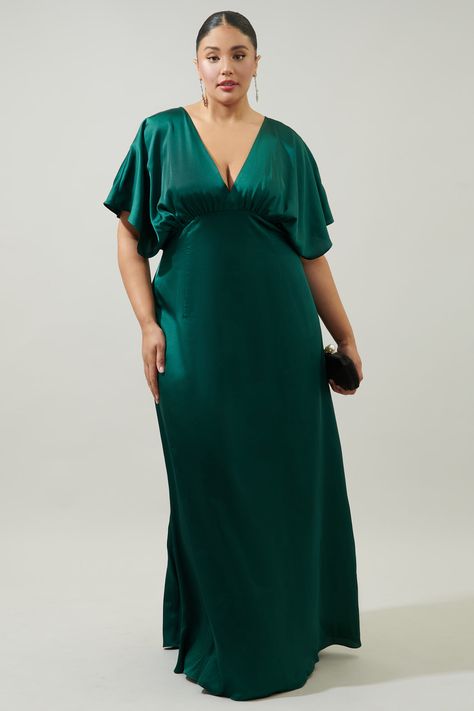 Plus Size Satin Dress, Empire Cut Dress, Plus Size Wedding Guest Dress, Curvy Women Dresses, Updo Curly, Plus Size Gowns, Plus Size Formal, Plus Size Party Dresses, Hair Updo