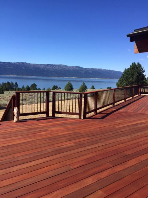 Ipe at high elevation stained with Armstrong-Clark exterior wood stain Deck Stain Ideas, Stain Deck, Exterior Wood Stain Colors, Best Deck Stain, Deck Stain Colors, Wood Restoration, Wood Staining, Diy Outdoor Space, Exterior Door Colors