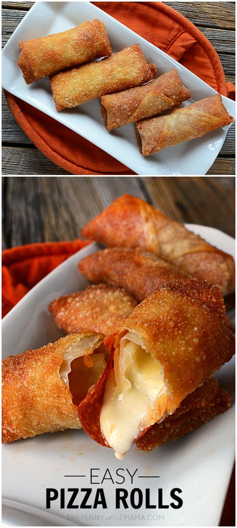 Easy Delicious Appetizers, Homemade Pizza Rolls, Pizza Roll, Diy Easy Recipes, Easy Homemade Pizza, Egg Roll Wrappers, Egg Roll Recipes, Pizza Rolls, Egg Roll