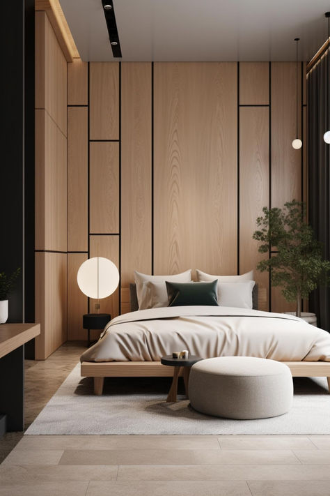 40 Master Bedrooms: Japandi Style in Warm Minimalism Master Bedrooms Japanese, Japandi Bedroom Dark Wall, Japandi King Bed Frame, Japandi Dark Wood Bedroom, Japandi Bedroom Interior Design, Masters Bedroom Japandi, Modern Japanese Bedroom, Japanese Minimalist Bedroom, Scandinavian Interior Bedroom