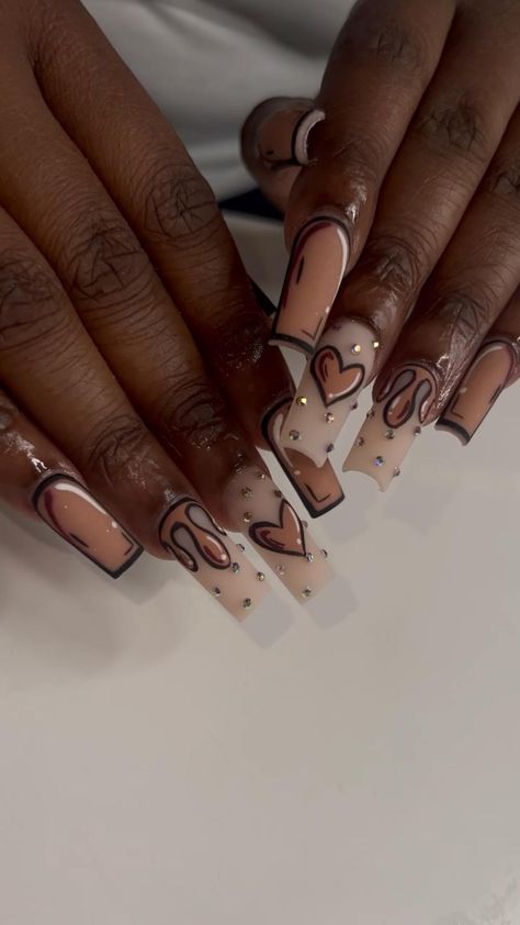 Mid Length Nails, Baddie Nail Designs, Length Nails, Bday Nails, Extension Nails, Brown Acrylic Nails, Brown Acrylic, Gel Nail Extensions, Beauty Nails Design