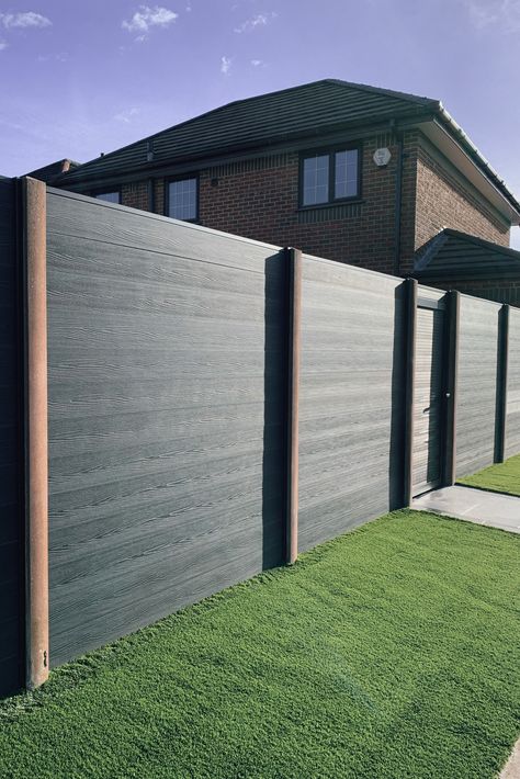 Our Composite Fencing Collections are designed to provide a durable and low-maintenance fencing solution that can be easily installed in your outdoor space. One of the great advantages of our Composite Fencing Collections is that they are compatible with your existing concrete posts. This means that you can easily replace your old fence panels with our high-quality composite fencing without having to worry about replacing the entire fence structure. Fence Panels Ideas, Concrete Fence Panels, Contemporary Fence, Patio Fencing, Contemporary Fence Panels, Bungalow Garden, Composite Fencing, Concrete Posts, Concrete Fence