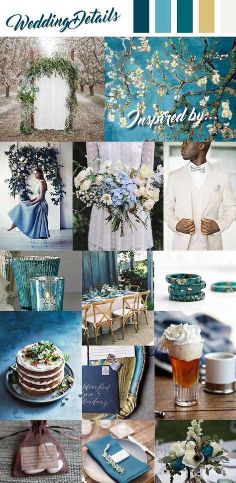 Van Gogh Blossoming Almond Tree inspired wedding detail. Branches, bold teal, soft creams and whites, outdoor celebration and almond treats. Van Gogh Inspired Wedding, Van Gogh Wedding Theme, Van Gogh Party Theme, Van Gogh Wedding, Almond Treats, Astronomy Wedding, Wedding Vans, Almond Flower, Outdoor Celebration