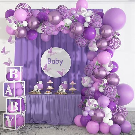 Purple Balloon Garland Kit 145 Pcs Butterfly Baby Shower Decorations for Girl 12 Pcs Butterfly Stickers Balloons Arch White Metallic Purple Confetti for Birthday Wedding Party 2023 - US $12.99 Purple Balloon Garland, Butterfly Baby Shower Decorations, Purple Balloon, Butterfly Balloons, Purple Confetti, Balloon Garland Diy, Baby Shower Purple, Purple Balloons, Purple Birthday