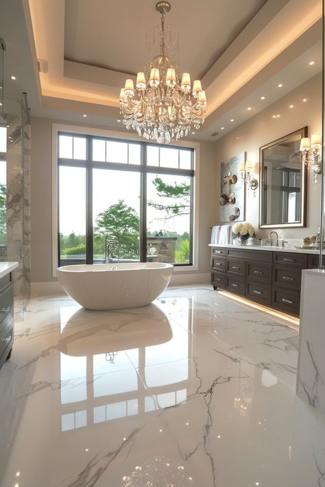 modern master bathroom master bathroom remodel  luxury master bathroom Luxury Bathroom Features, Bathroom Vanity Luxury, Bathroom Remodel Luxury, Dark Wood Vanity, Vanity Luxury, Master Bath Suite, Oval Bathtub, Spacious Bathroom, Luxury Bathroom Vanity