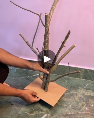 Tree Branch Craft Idea _ Lantren Light DIY | Tree Branch Craft Idea _ Lantren Light DIY #crafts #diy #lantren #recycling | By Deep's CRAFTFacebook Crafts Made From Tree Branches, Tree Branch Art Projects, Diy Lighted Tree Branches, Diy Twig Tree, Tree Branch Crafts Diy, Tree Branch Decor Diy, Diy Tree Branch, Tree Branch Crafts, Lighted Tree Branches