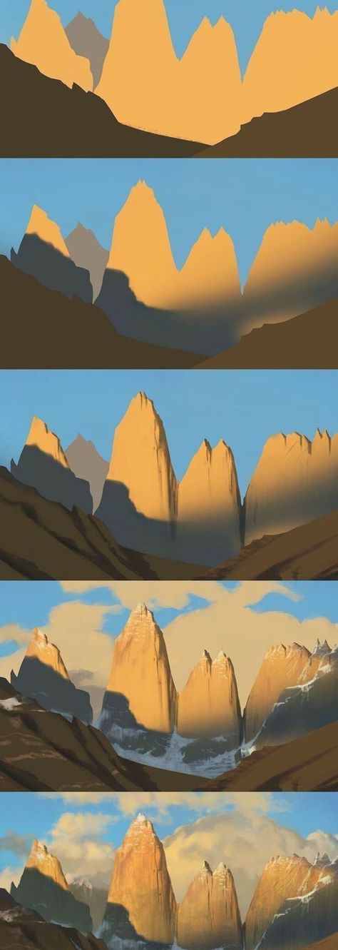 Landscape Practice, Mountain Environment, Matte Paintings, Digital Painting Techniques, Concept Art Tutorial, Art Help, 3d Cnc, Landscape Concept, Landscape Designs