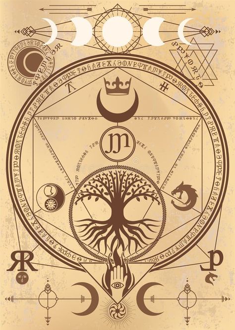 Alchemy Graphic Design, Alchemy Art Illustrations, Alchemy Illustration, Alchemy Art, Tree Drawing, Spell Book, Alchemy, Wizard, Illustration Art