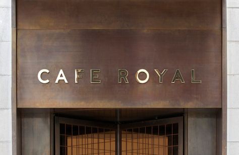 Brass Signage, Restaurant Mirrors, Facade Inspiration, Cafe Royal, Spa Gym, Hotel In London, Exterior Signage, Commercial Street, Logo Redesign