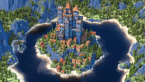 Minecraft Castle On Water, Island Castle Minecraft, Minecraft Water Castle, Minecraft Island Castle, Minecraft Island Village, Minecraft Floating Castle, Minecraft Island Builds, Minecraft Island Base, Minecraft Island Ideas