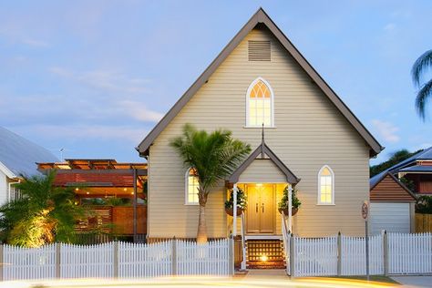 CONVERTED CHURCH: Church converted into a stunning Brisbane home. 9/27/2012 via @1 Kind Design Church Conversions, Kb Homes, Unusual Buildings, Old Churches, Country Church, Old Church, Architectural Features, Contemporary House, A House