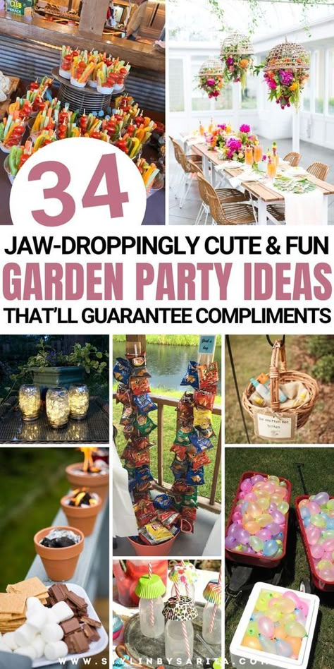 Host the BEST backyard party this summer with these 34 insanely cute and clever garden party ideas that are guaranteed to impress your guests. | garden party, garden party ideas, garden party decorations, backyard party ideas, backyard party decorations, outdoor party ideas, summer outdoor party| Garden Party For Adults, Backyard Garden Birthday Party, Birthday Garden Decorations, Garden Party Dinner Ideas, Simple Garden Party Ideas, Secret Garden Ideas Party, 40th Garden Party Ideas, Garden Party Theme Decorations, How To Host A Garden Party